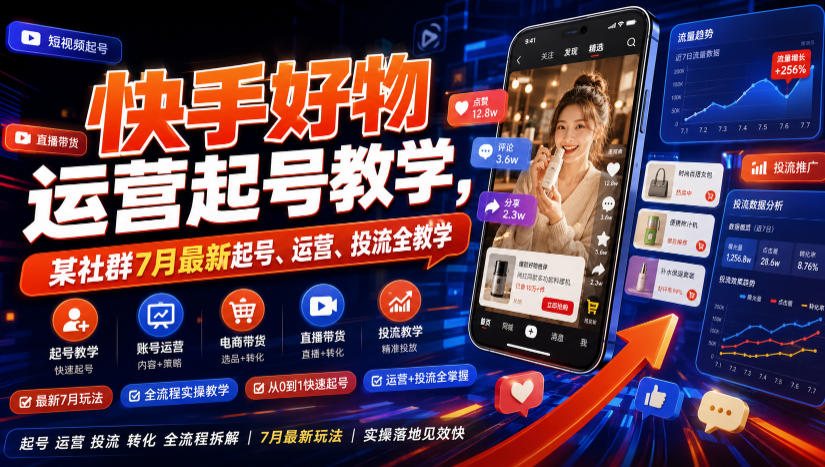 快手好物运营起号教学，某社群7月最新起号、运营、投流全教学-FANGXZHAN网创