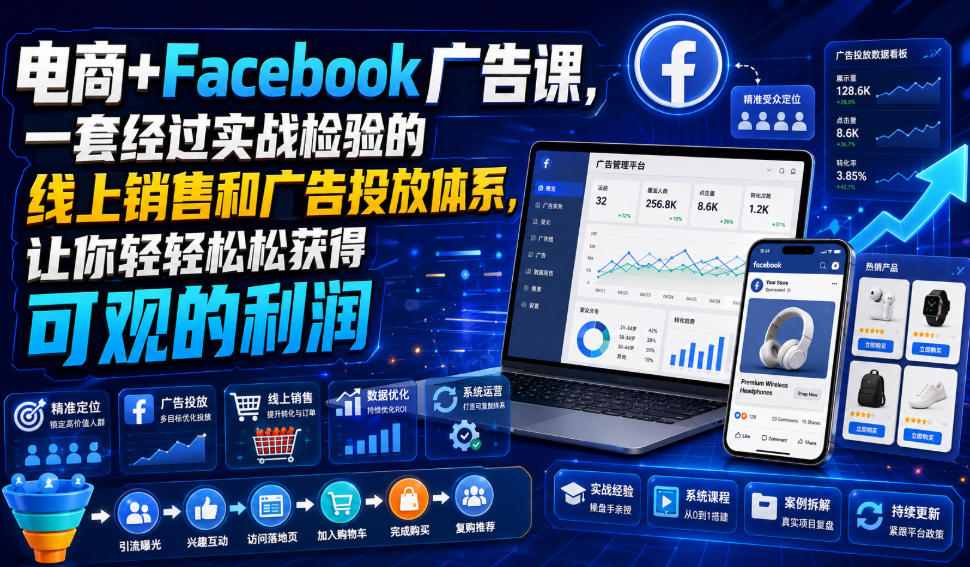 电商+Facebook广告课，一套经过实战检验的线上销售和广告投放体系，让你轻轻松松获得可观的利润【原创双语字幕】-FANGXZHAN网创