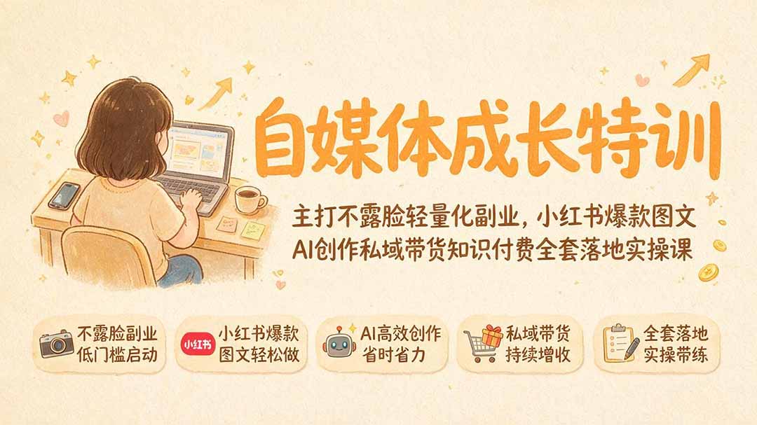 自媒体成长特训｜主打不露脸轻量化副业，小红书爆款图文AI创作私域带货知识付费全套落地实操课-FANGXZHAN网创