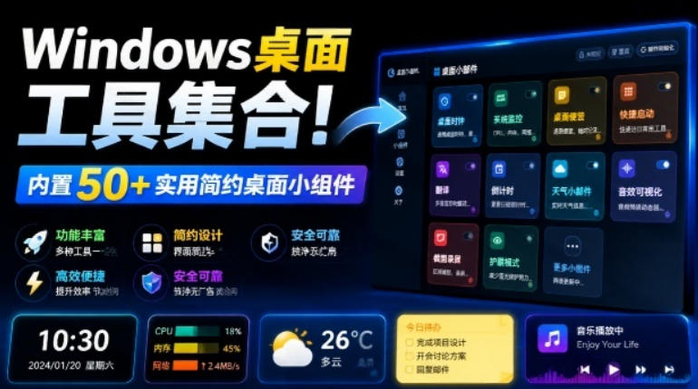 Windows桌面工具集合！内置50+实用简约桌面小组件，含截图、录屏、翻译、天气等，多秘工具箱-FANGXZHAN网创