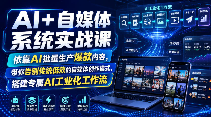 AI+自媒体系统实战课，依靠AI批量生产爆款内容，带你告别传统低效的自媒体创作模式，搭建专属AI工业化工作流-FANGXZHAN网创