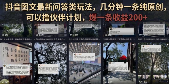 抖音图文最新问答类玩法，几分钟一条纯原创，可以撸伙伴计划，爆一条收益200+-FANGXZHAN网创