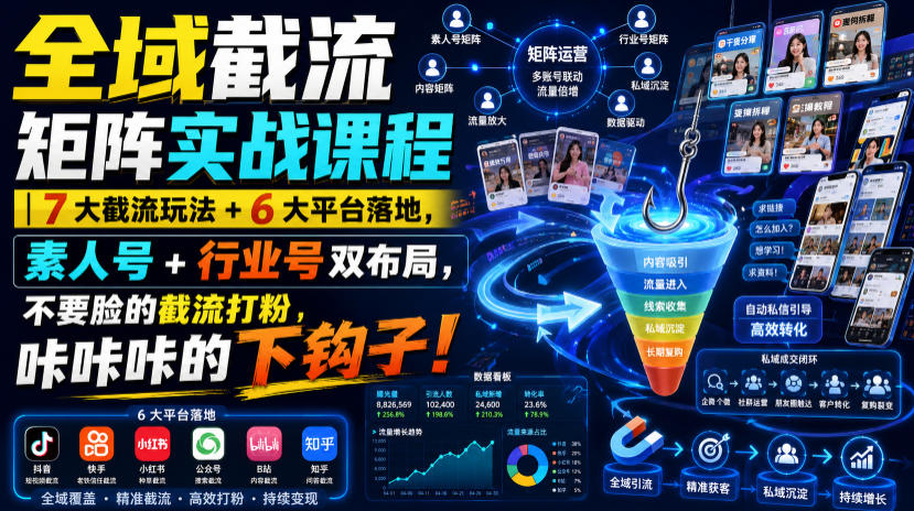 全域截流矩阵实战课程｜7大截流玩法+6大平台落地，素人号+行业号双布局，不要脸的截流打粉，咔咔咔的下钩子！-FANGXZHAN网创