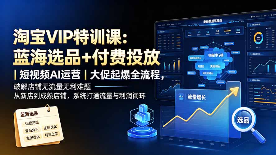 淘宝VIP特训课-更新：蓝海选品+付费投放｜短视频AI运营｜大促起爆全流程，破解店铺无流量无利润难题-FANGXZHAN网创
