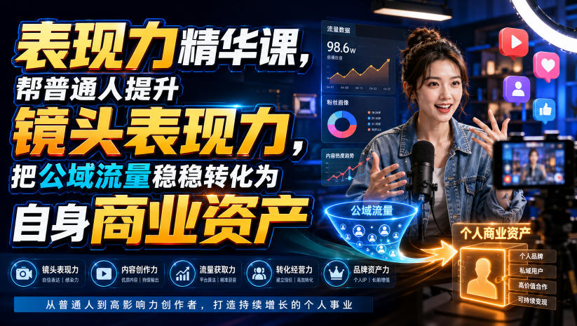 表现力精华课，帮普通人提升镜头表现力，把公域流量稳稳转化为自身商业资产-FANGXZHAN网创