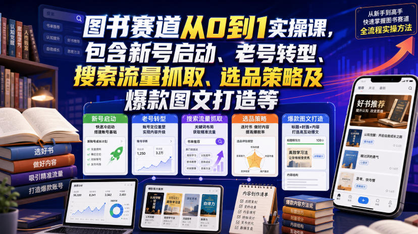 图书赛道从0到1实操课，包含新号启动、老号转型、搜索流量抓取、选品策略及爆款图文打造等-FANGXZHAN网创