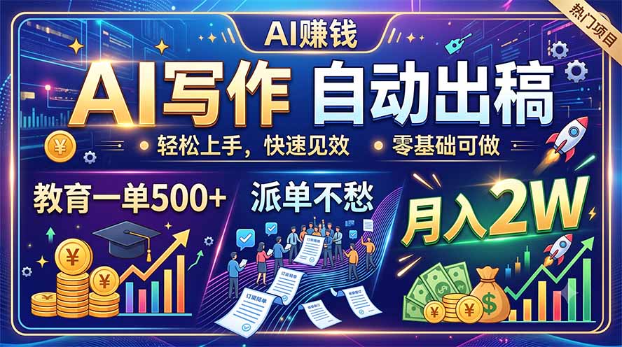 AI写作自动出稿，教育一单500+，派单不愁，月入2W-FANGXZHAN网创