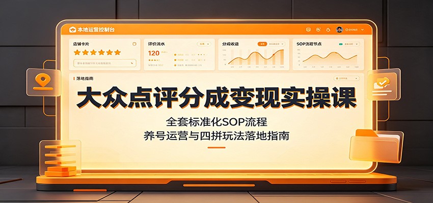 大众点评分成变现实操课：全套标准化SOP流程，养号运营与四拼玩法落地指南-FANGXZHAN网创