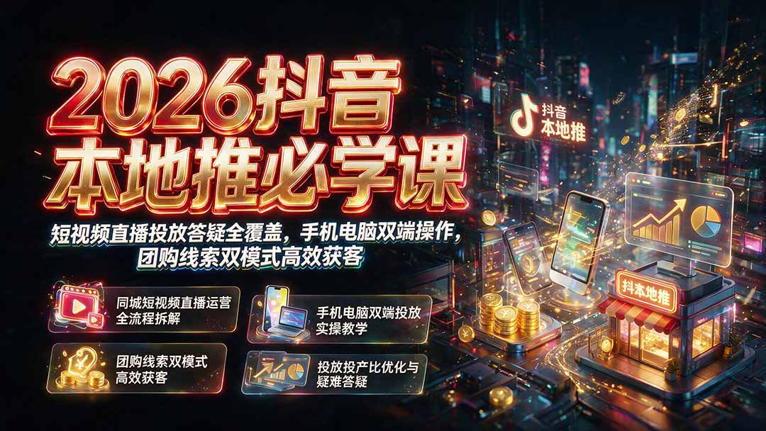 2026抖音本地推必学课｜短视频直播投放答疑全覆盖，手机电脑双端操作，团购线索双模式高效获客-FANGXZHAN网创