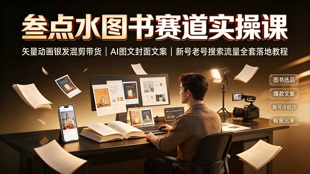 叁点水图书赛道实操课｜矢量动画银发混剪带货，AI图文封面文案，新号老号搜索流量全套落地教程-FANGXZHAN网创