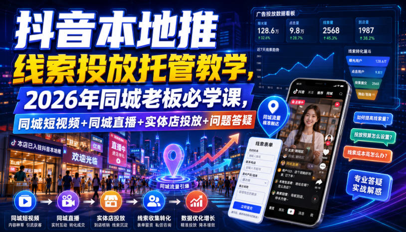 抖音本地推线索投放托管教学，2026年同城老板必学课，同城短视频+同城直播+实体店投放+问题答疑-FANGXZHAN网创