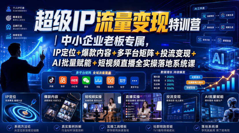 超级IP流量变现特训营｜中小企业老板专属，IP定位+爆款内容+多平台矩阵+投流变现+AI批量赋能+短视频直播全实操落地系统课-FANGXZHAN网创