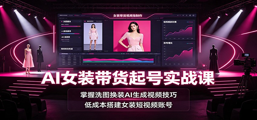 AI女装带货起号实战课：掌握洗图换装AI生成视频技巧，低成本搭建女装短视频账号-FANGXZHAN网创