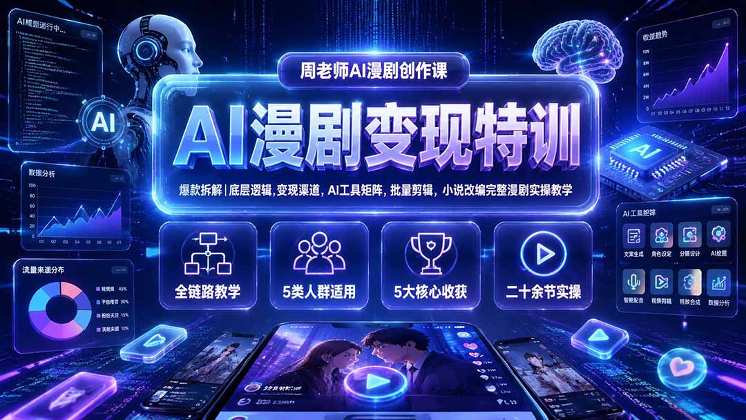 AI漫剧变现特训★爆款拆解｜底层逻辑，变现渠道，AI工具矩阵，批量剪辑，小说改编完整漫剧实操教学-FANGXZHAN网创