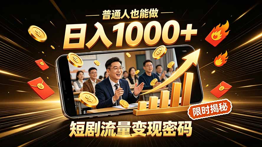 一部手机做短剧分发，不用真人出镜、不用拍摄剧本，快手流量变现日赚千元-FANGXZHAN网创