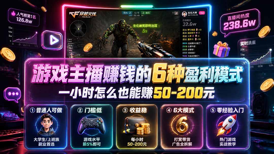付费文章：游戏主播赚钱的6种盈利模式，一小时怎么也能赚50-200元-FANGXZHAN网创
