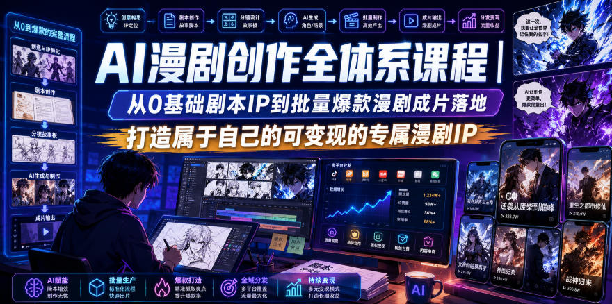 AI漫剧创作全体系课程｜从0基础剧本IP到批量爆款漫剧成片落地，打造属于自己的可变现的专属漫剧IP-FANGXZHAN网创