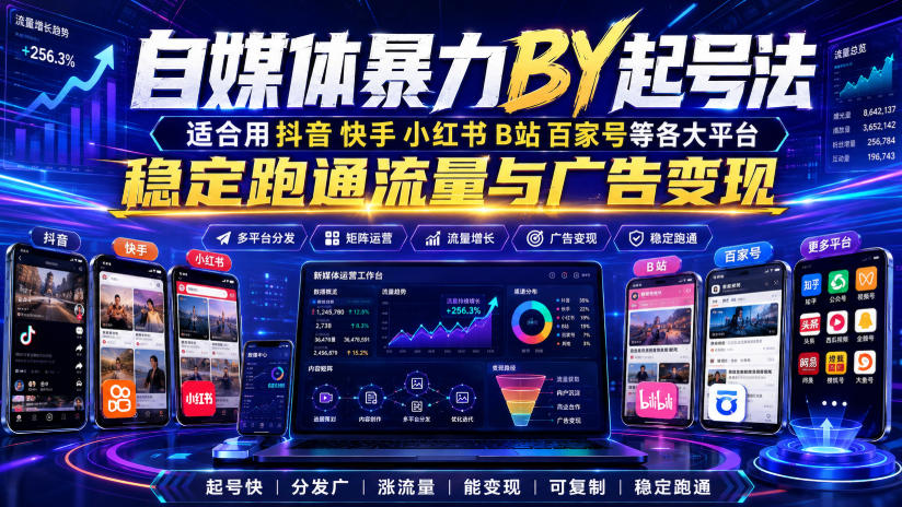 自媒体暴力搬运起号法，适合用抖音快手小红书B站百家号等各大平台，稳定跑通流量与广告变现-FANGXZHAN网创