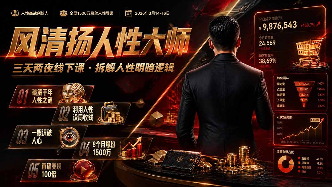 风清扬人性大师-三天两夜3月14-16线下课2026年｜拆解人性明暗逻辑，识人避坑，千万粉涨粉+直播百倍变现实战教学-FANGXZHAN网创