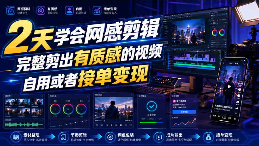 2天学会网感剪辑，完整剪出有质感的视频，自用或者接单变现-FANGXZHAN网创