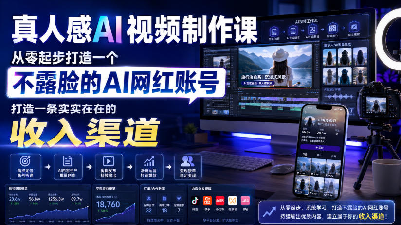 真人感AI视频制作课，从零起步打造一个不露脸的AI网红账号，打造一条实实在在的收入渠道【原创双语字幕】-FANGXZHAN网创