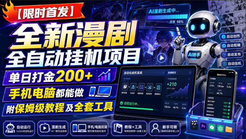 【限时首发】全新漫剧全自动挂G项目，单日打金200+，手机电脑都能做，附保姆级教程及全套工具【揭秘】-FANGXZHAN网创