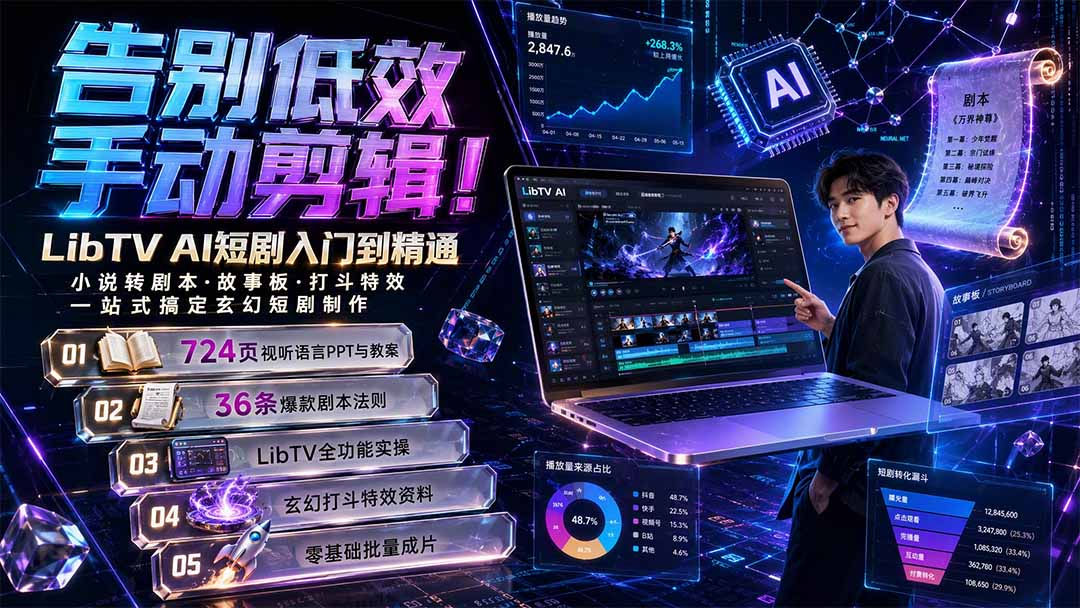 告别低效手动剪辑！LibTV AI短剧入门到精通，小说转剧本方法，故事板打斗特效一站式搞定玄幻短剧制作-FANGXZHAN网创