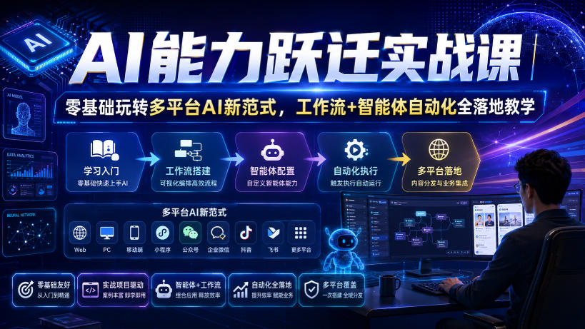 AI能力跃迁实战课｜零基础玩转多平台AI新范式，工作流+智能体自动化全落地教学-FANGXZHAN网创