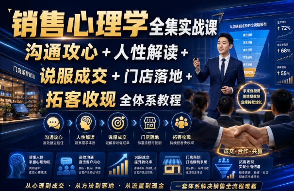 销售心理学全集实战课｜沟通攻心+人性解读+说服成交+门店落地+拓客收现全体系教程-FANGXZHAN网创