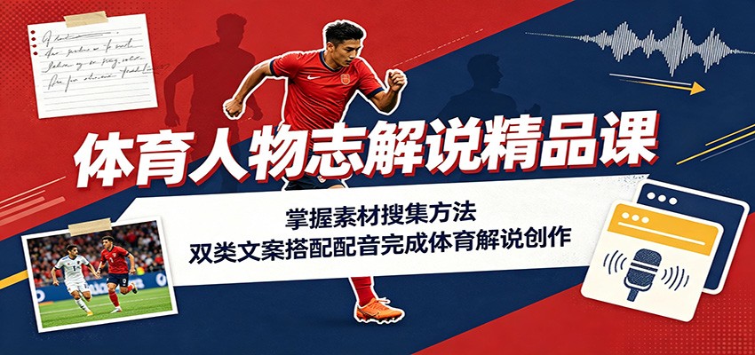 体育人物志解说精品课：掌握素材搜集方法，双类文案搭配配音完成体育解说创作-FANGXZHAN网创