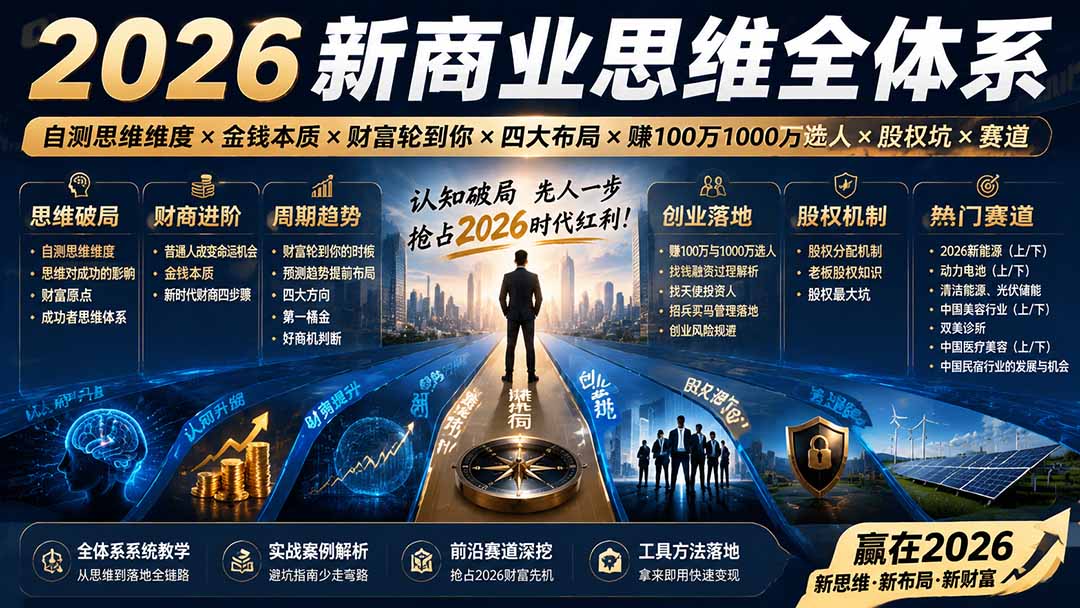 2026新商业思维全体系：自测思维维度×金钱本质×财富轮到你×四大布局×赚100万1000万选人×股权坑×赛道-FANGXZHAN网创