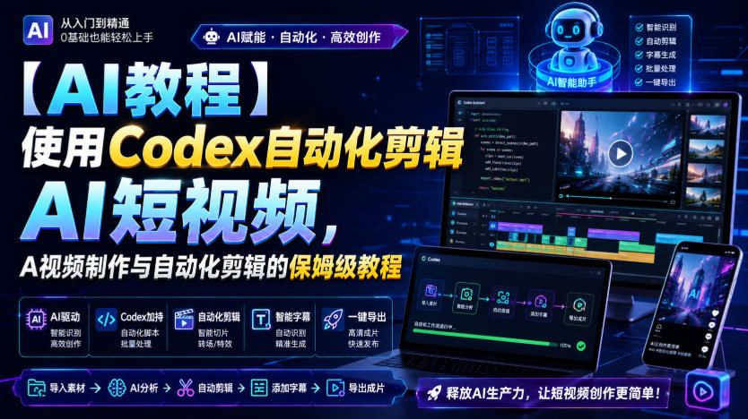 【AI教程】使用Codex自动化剪辑AI短视频，AI视频制作与自动化剪辑的保姆级教程-FANGXZHAN网创