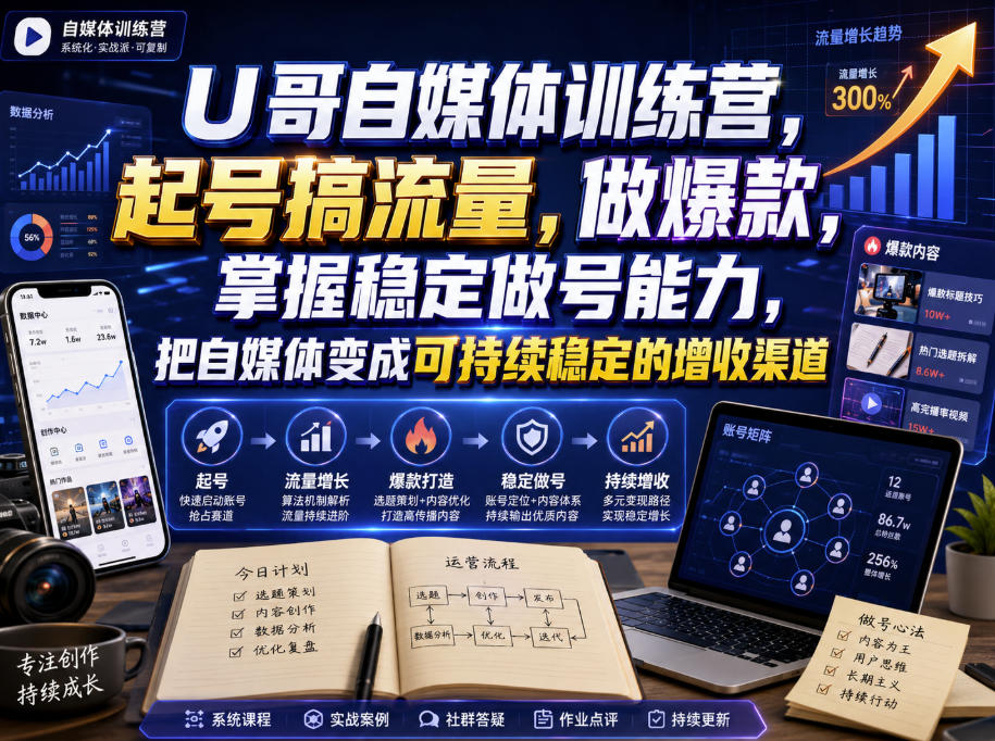 U哥自媒体训练营，起号搞流量，做爆款，掌握稳定做号能力，把自媒体变成可持续稳定的增收渠道-FANGXZHAN网创