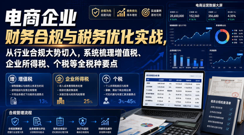 电商企业财务合规与税务优化实战，从行业合规大势切入，系统梳理增值税、企业所得税、个税等全税种要点-FANGXZHAN网创