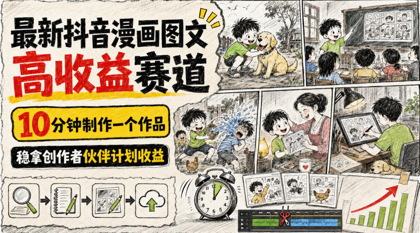 最新抖音漫画图文高收益赛道，10分钟制作一个作品，稳拿创作者伙伴计划收益-FANGXZHAN网创