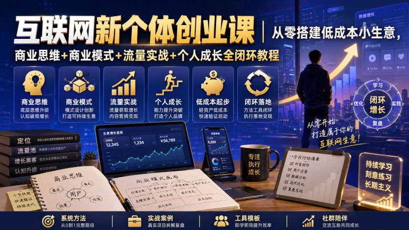 互联网新个体创业课｜从零搭建低成本小生意，商业思维+商业模式+流量实战+个人成长全闭环教程-FANGXZHAN网创