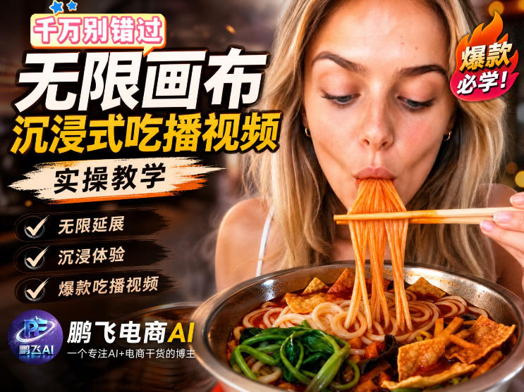 保姆级教程｜用AI无线画布做沉浸式吃播，3步直接出片，无线画布工作流，操作简单好上手-FANGXZHAN网创