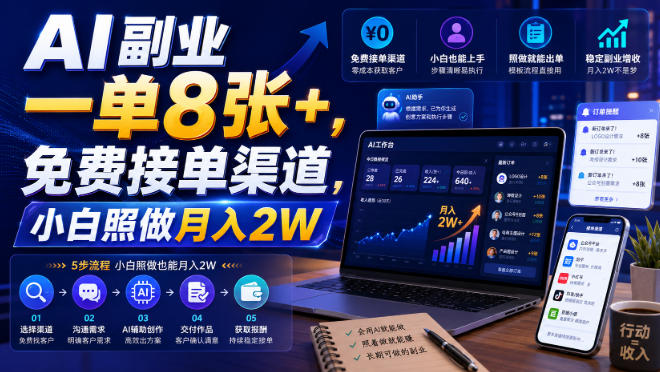 AI副业一单8张+，免费接单渠道，小白照做月入2W【揭秘】-HFXZHAN网创