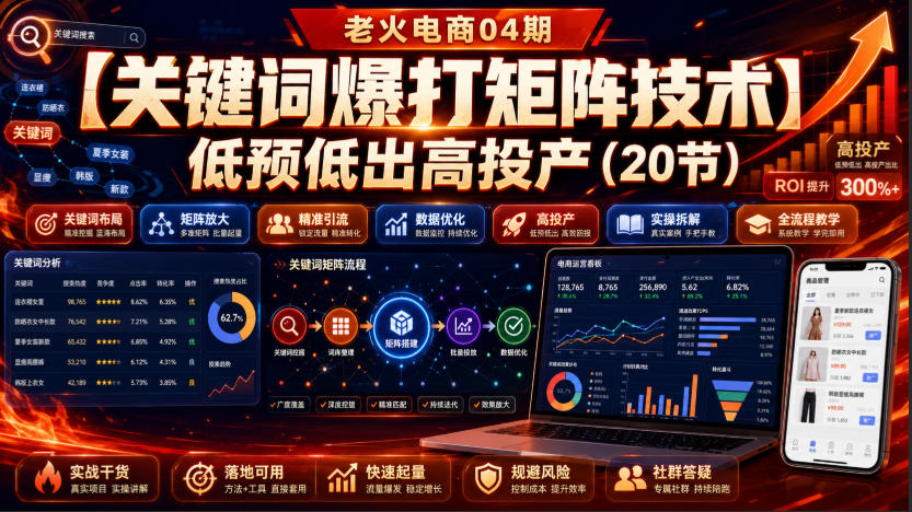 老火电商04期：【关键词爆打矩阵技术】低预低出高投产(20节)-HFXZHAN网创