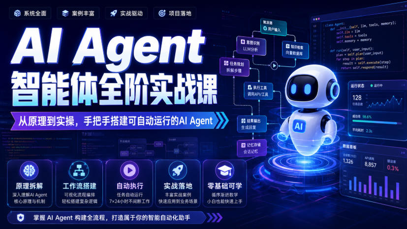 AI Agent智能体全阶实战课，从原理到实操，手把手搭建可自动运行的AI Agent-HFXZHAN网创