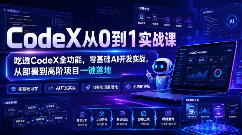CodeX从0到1实战课，吃透CodeX全功能，零基础AI开发实战，从部署到高阶项目一键落地-HFXZHAN网创