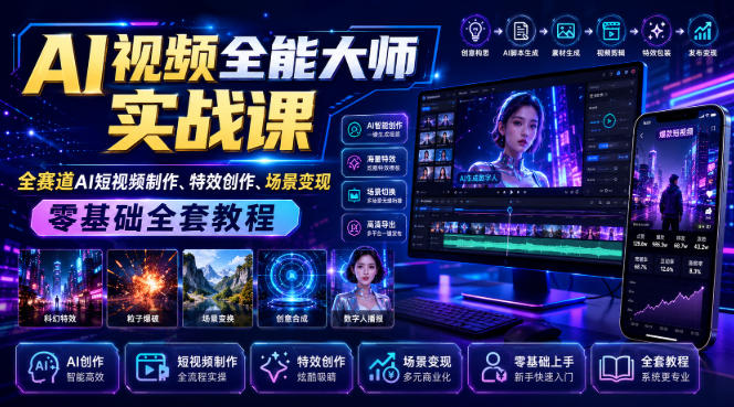 AI视频全能大师实战课｜全赛道AI短视频制作、特效创作、场景变现零基础全套教程-HFXZHAN网创