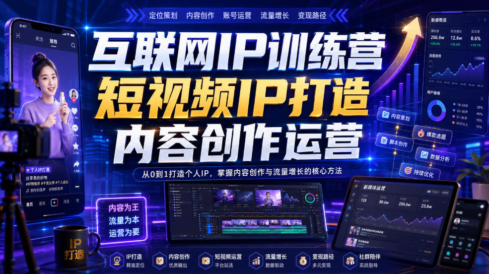 互联网IP训练营，短视频IP打造，内容创作运营-HFXZHAN网创