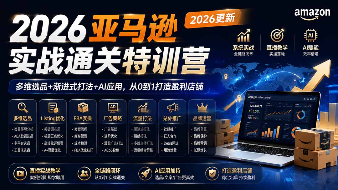 2026亚马逊实战通关特训营-2026更新，多维选品+渐进式打法+AI应用，从0到1打造盈利店铺-HFXZHAN网创