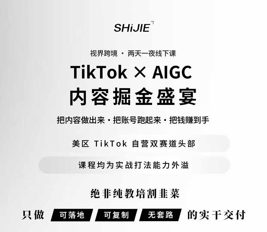 图片[1]-AIGC×TikTok美区短视频带货线下课；两天一夜完整回放，12小时高清视频收录头部操盘手全流程教学-HFXZHAN网创