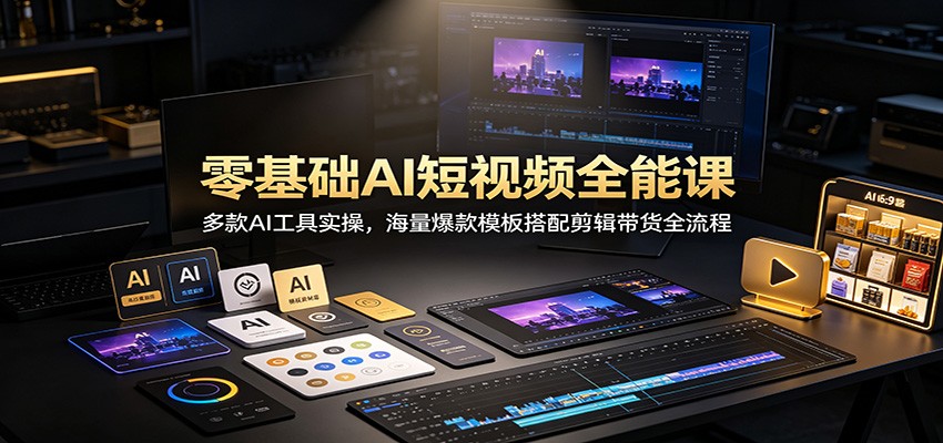 零基础AI短视频全能课：多款AI工具实操，海量爆款模板搭配剪辑带货全流程-HFXZHAN网创