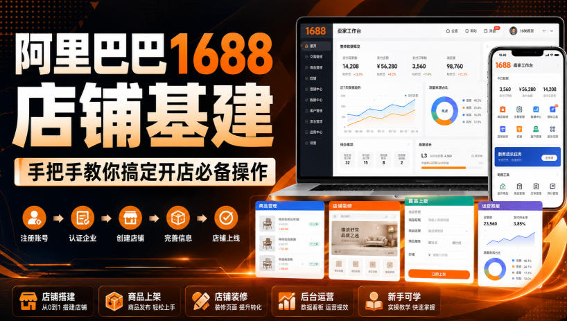 阿里巴巴1688店铺基建，手把手教你搞定开店必备操作(更新8月)-HFXZHAN网创