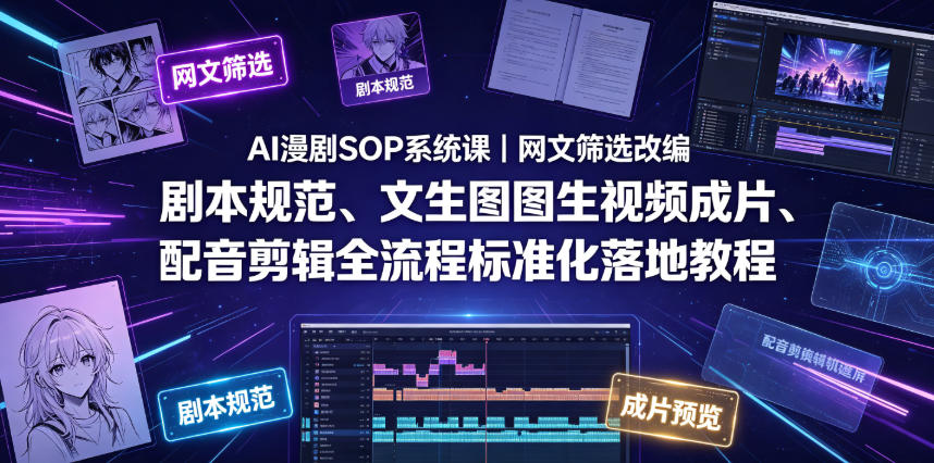 AI漫剧SOP系统课｜网文筛选改编、剧本规范、文生图图生视频成片、配音剪辑全流程标准化落地教程(更新0810)-HFXZHAN网创