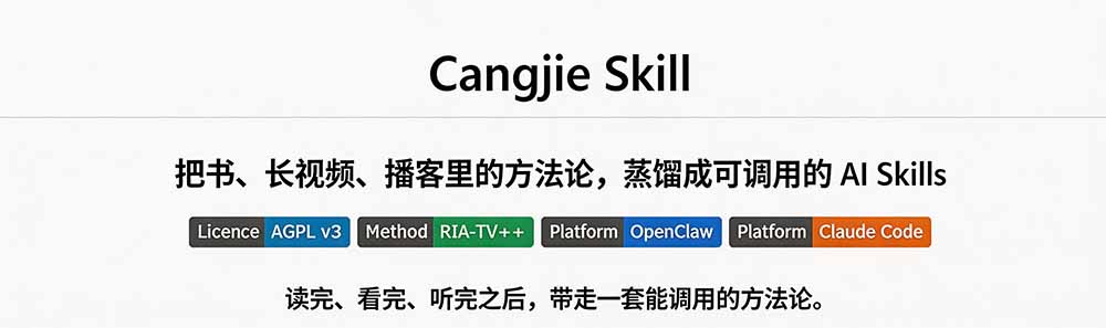 图片[1]-全网走红！GitHub上6.7K Star的开源项目，把任何书、长视频、播客蒸馏成AI工具，值得收藏 cangjie-skill-HFXZHAN网创