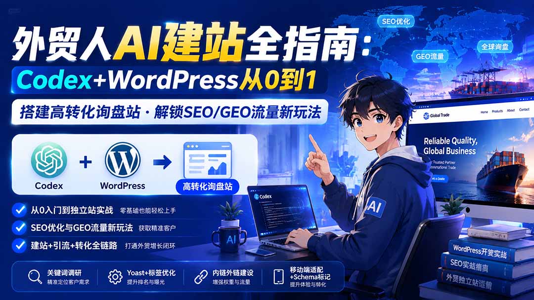 外贸人AI建站全指南：Codex+WordPress从0到1·搭建高转化询盘站·解锁SEO/GEO流量新玩法-更新-HFXZHAN网创